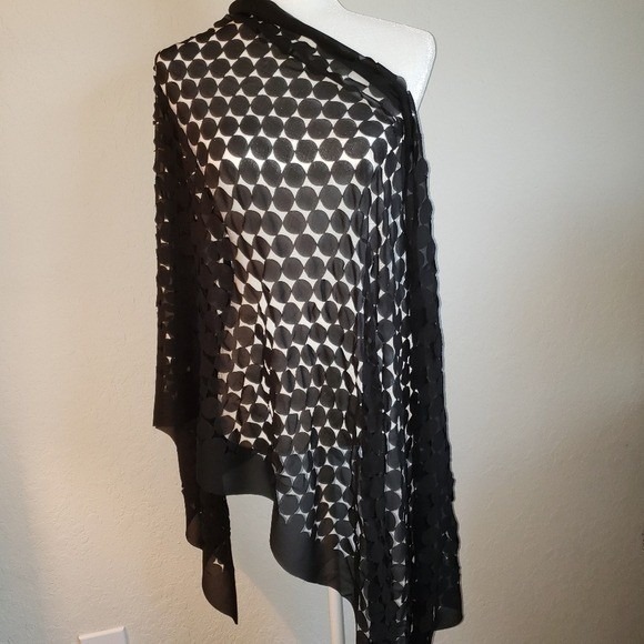 Accessories - Black Circle Pattern Shawl Wrap‎ Lightweight Evening Occasion